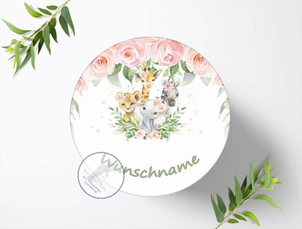 Dschungeltiere mit Wunschnamen, Tortenaufleger Ø 20cm, 0278z